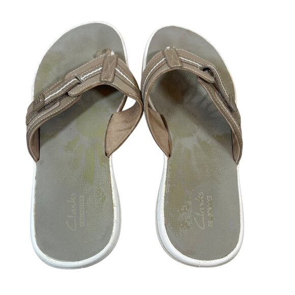 Clarks Cloudsteppers Brinkley Jazz Tan Thong Sandals Flip Flops Brown Adjustable - Picture 6 of 8